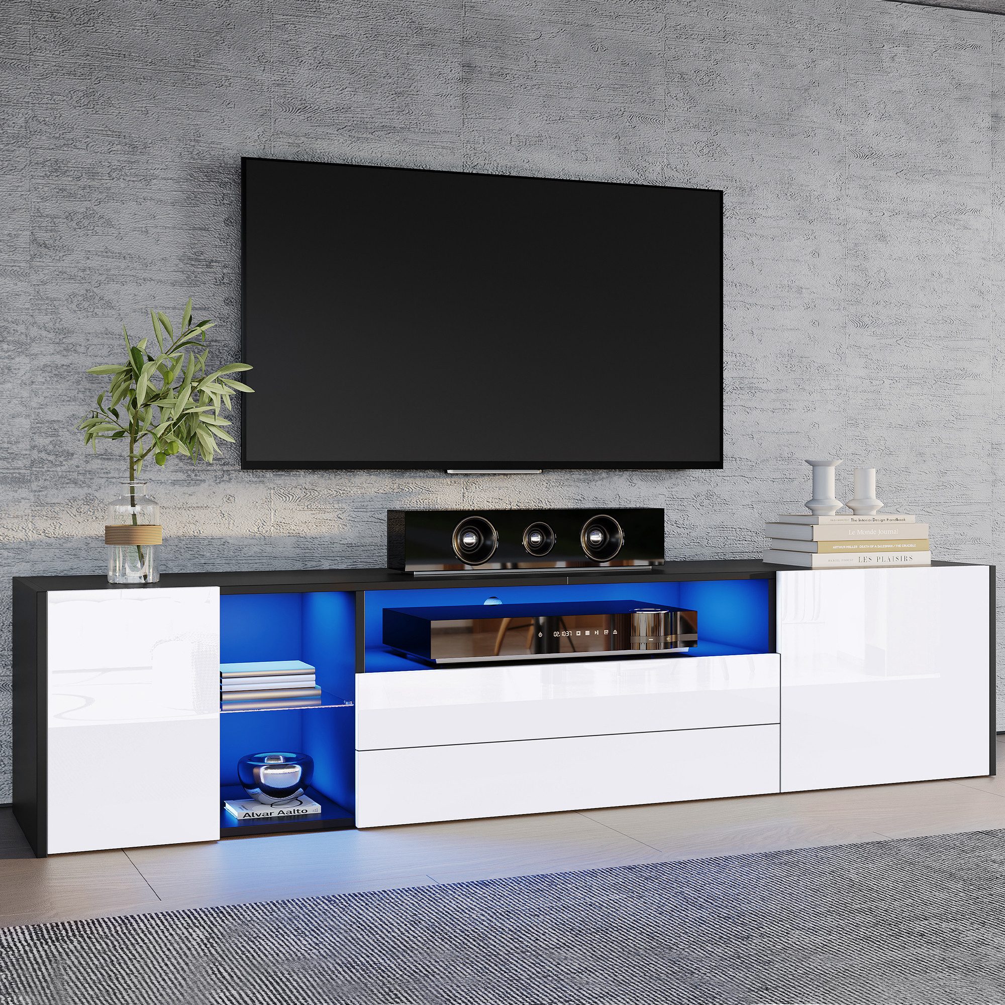 Merax Lowboard mit LED-Beleuchtung und Hochglanzfront günstig online kaufen