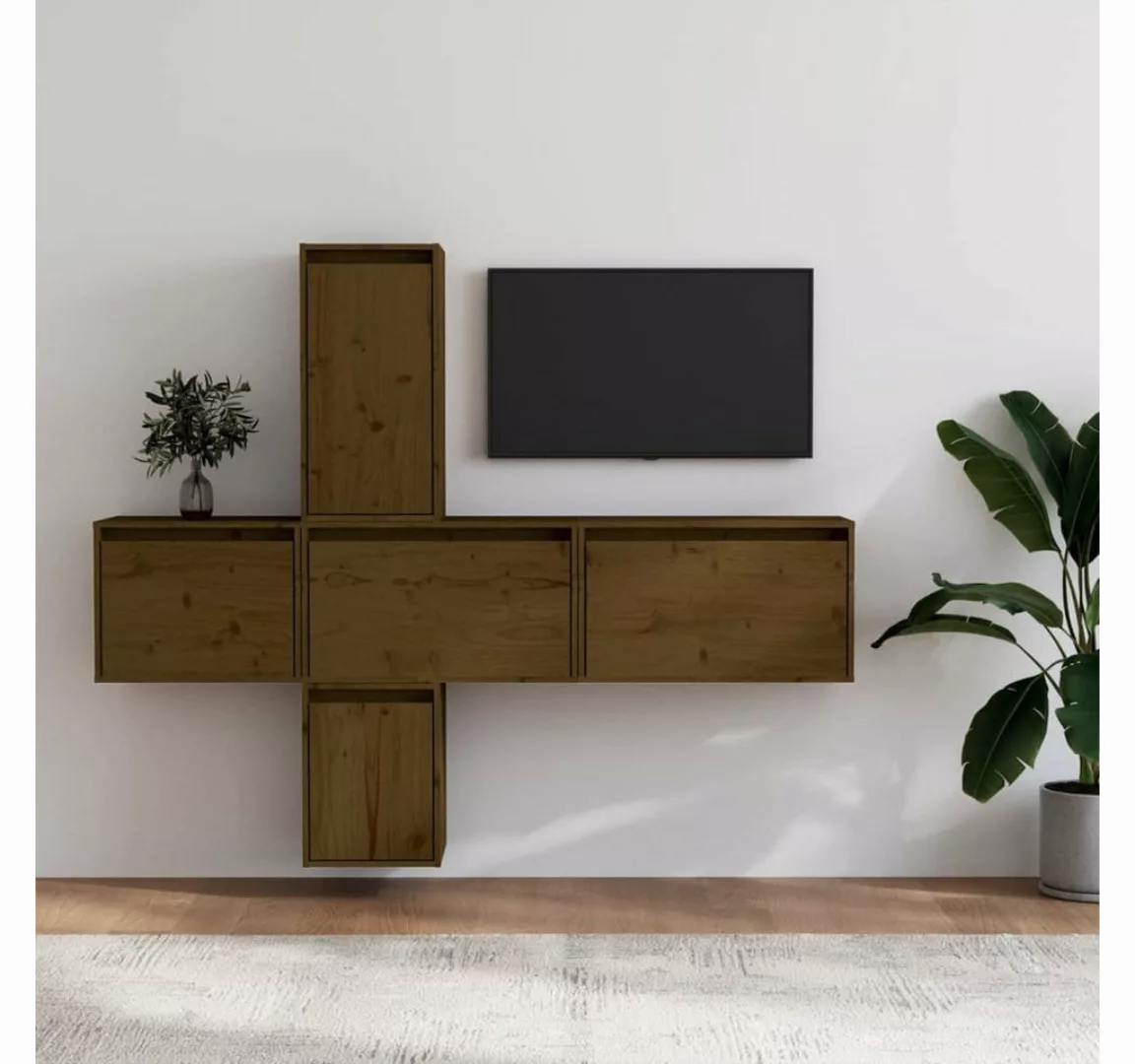 vidaXL TV-Schrank TV-Schränke 5 Stk Honigbraun Massivholz Kiefer Lowboard L günstig online kaufen