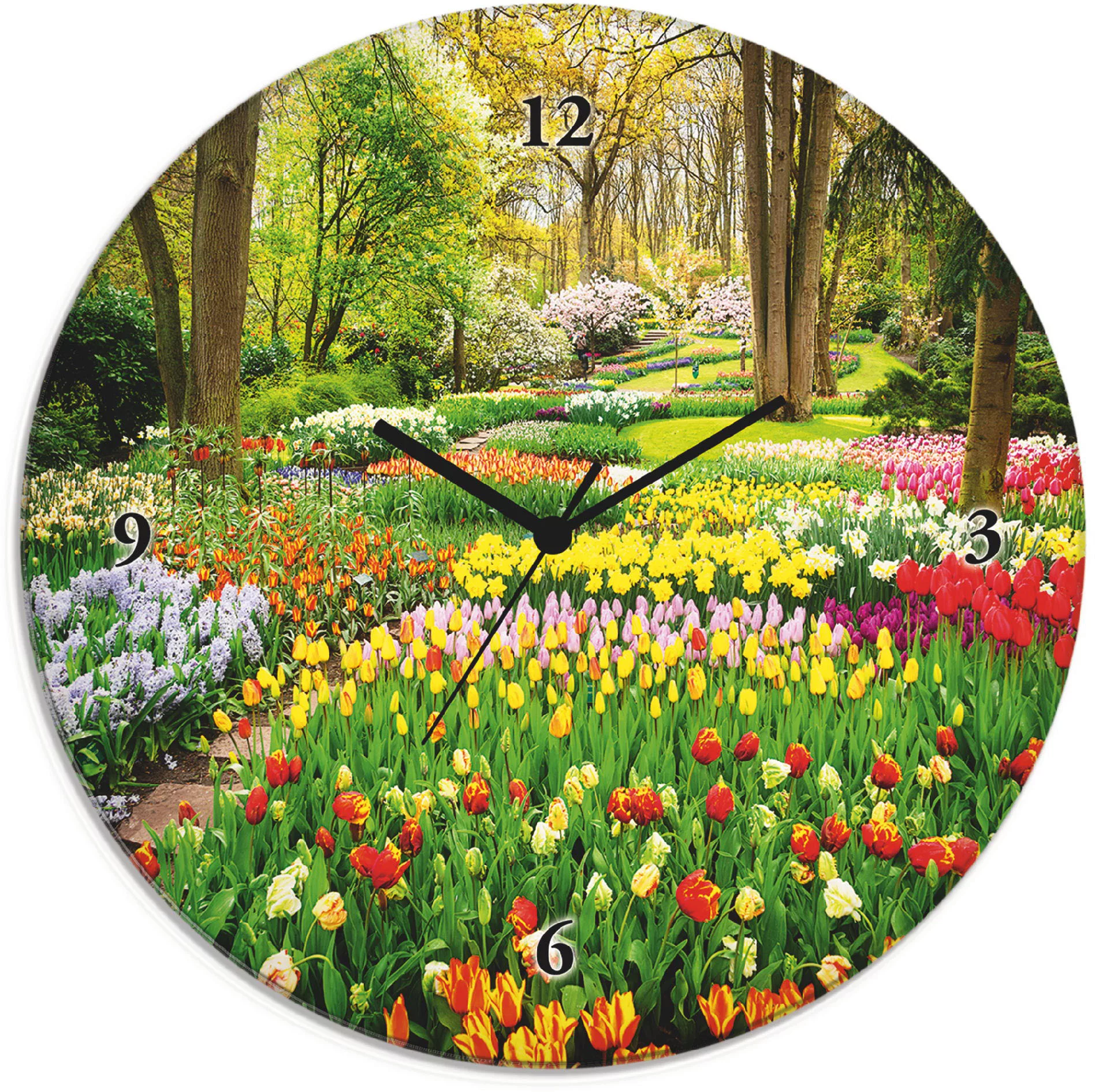 Artland Wanduhr »Glasuhr rund Tulpen Garten Frühling«, wahlweise mit Quarz- günstig online kaufen