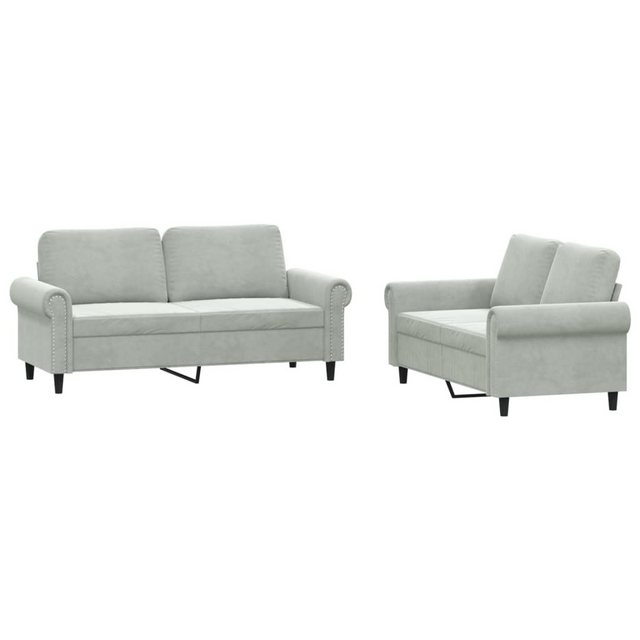 vidaXL Sofa Sofagarnitur Set mit Kissen Samt, 2-tlg., Hellgrau günstig online kaufen