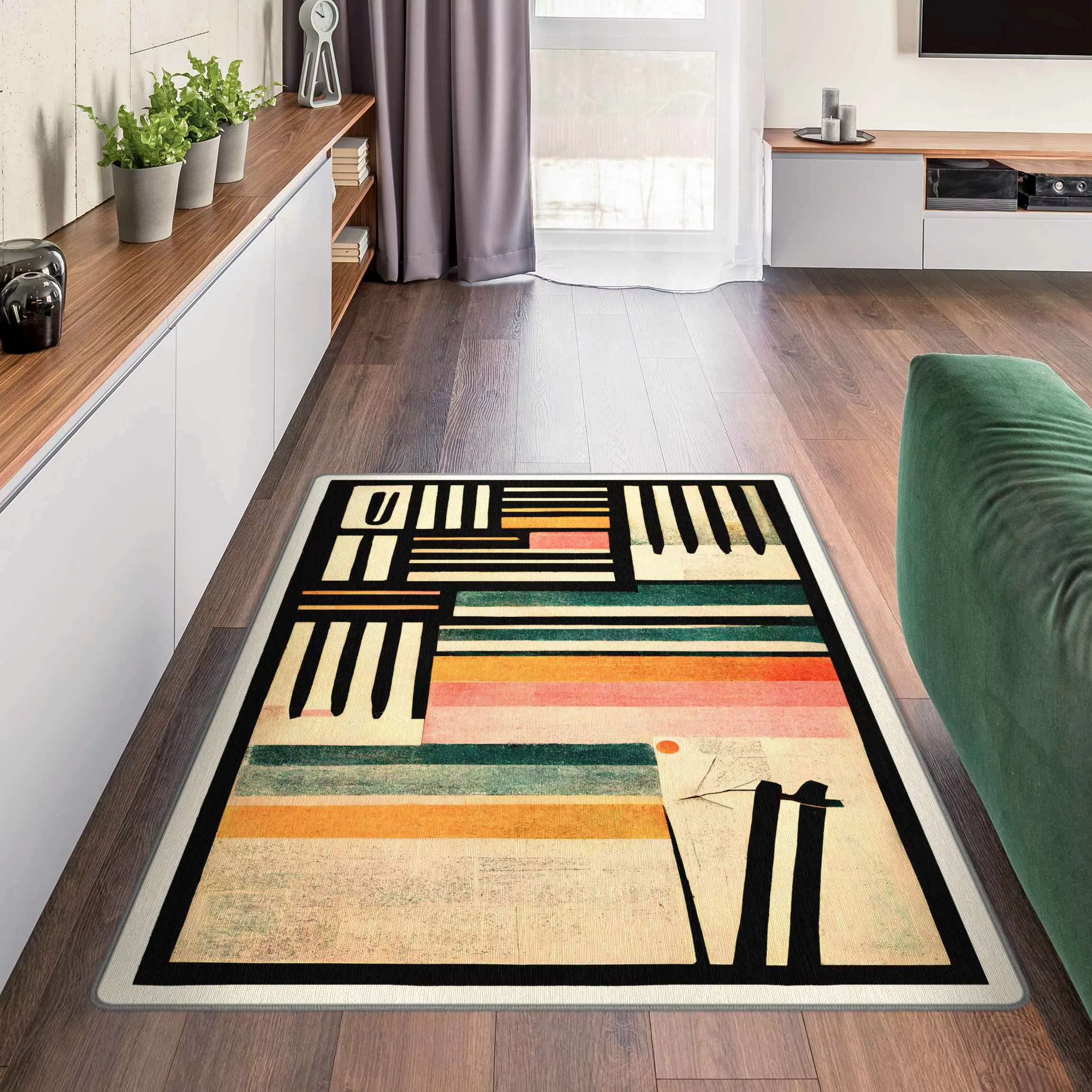 Teppich Farbkomposition mit schwarzem Rahmen günstig online kaufen
