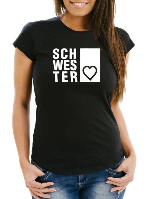 MoonWorks Print-Shirt Damen T-Shirt Schwesterherz Schwester Geschenk Geburt günstig online kaufen