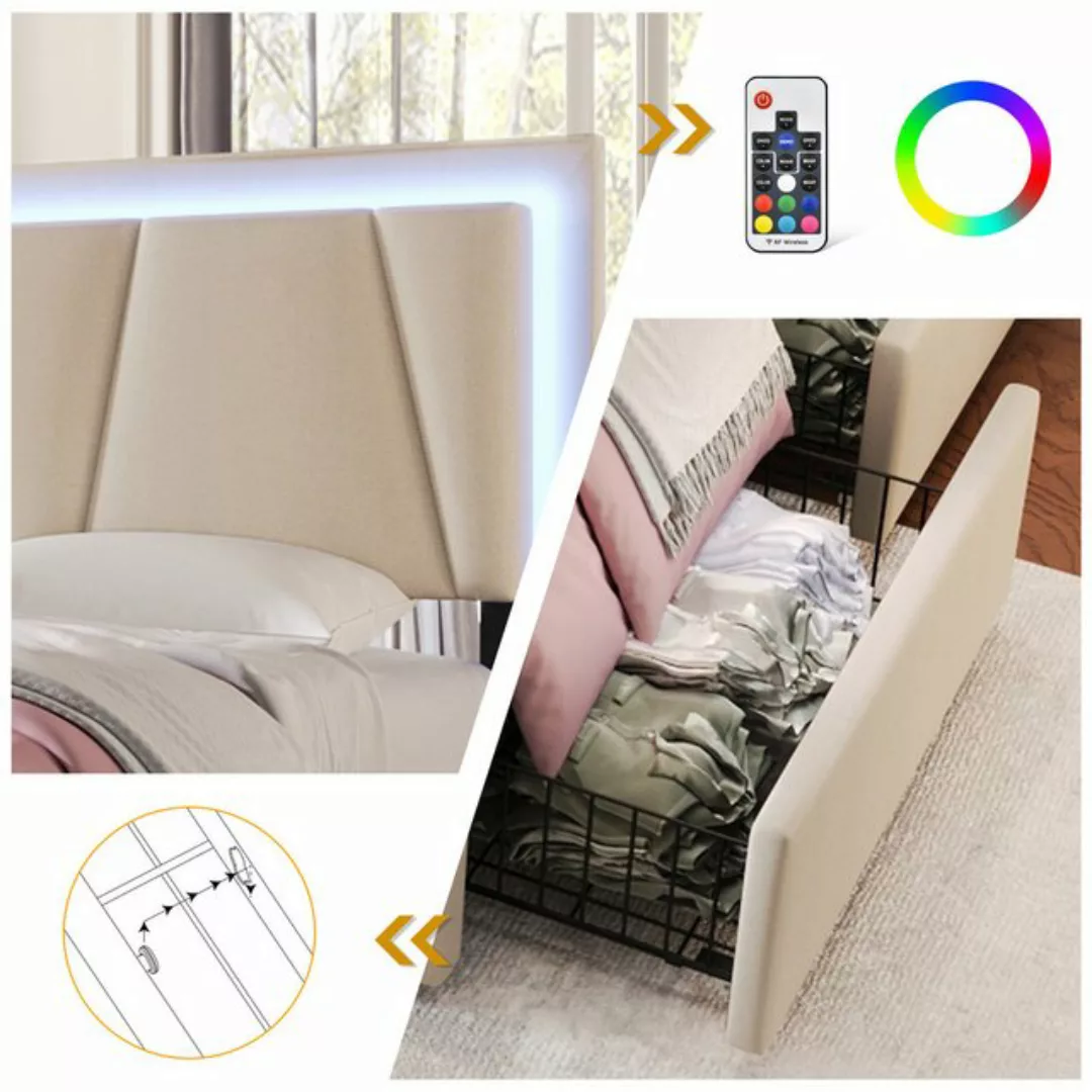 Fine Life Pro Holzbett Polsterbett mit LED-Beleuchtung und 2 Schubladen, (H günstig online kaufen