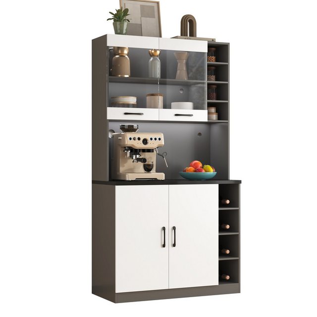 Celya Küchenbuffet Küchen-Highboard aus Holz Buffet mit LED-Ambiente-Beleuc günstig online kaufen