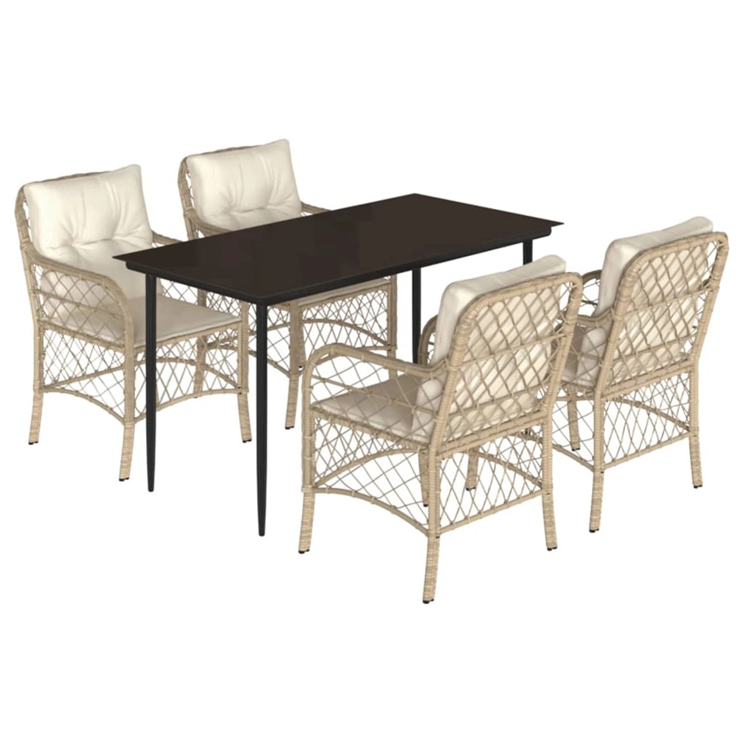 vidaXL 5-Tlg Garten-Essgruppe mit Kissen Beige Poly Rattan 3212140 günstig online kaufen