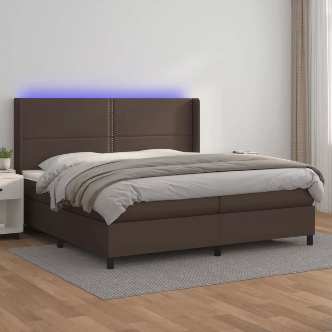 Vidaxl Boxspringbett Mit Matratze & Led Braun 200x200 Cm Kunstleder günstig online kaufen