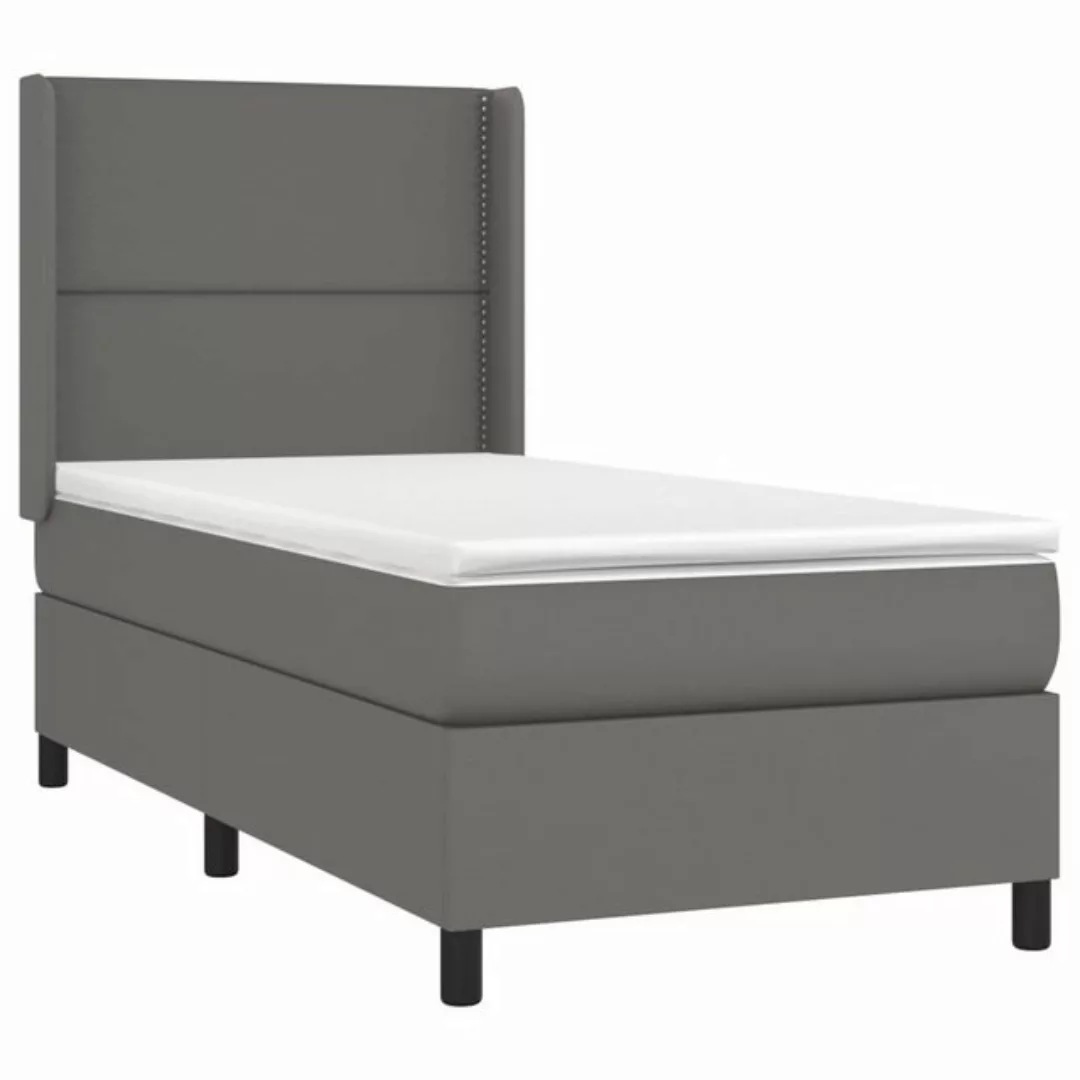 vidaXL Boxspringbett, Boxbett mit Matratze & LED Grau 80x200 cm Kunstleder günstig online kaufen