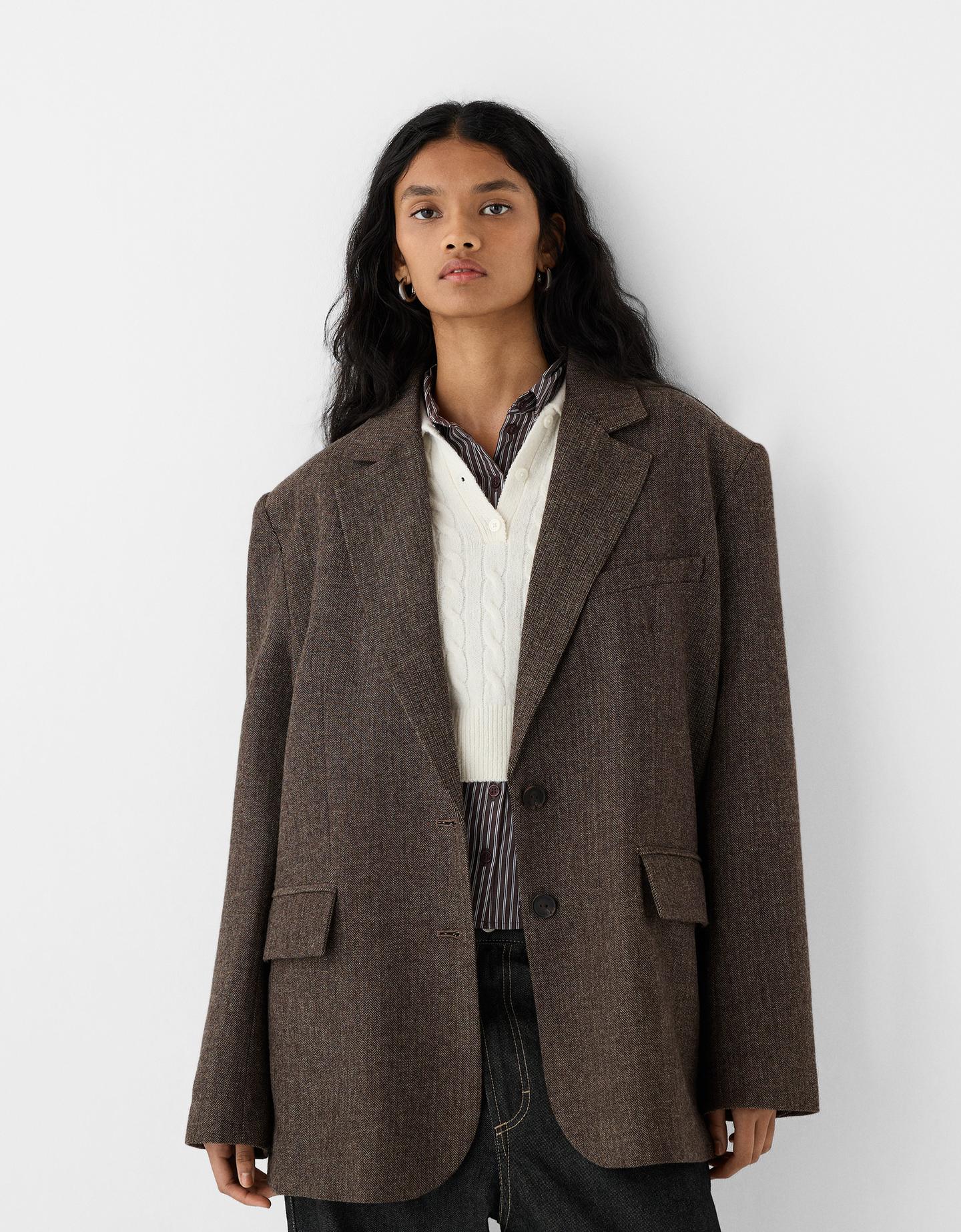 Bershka Oversize-Blazer Mit Wolle Damen Xs-S Braun günstig online kaufen