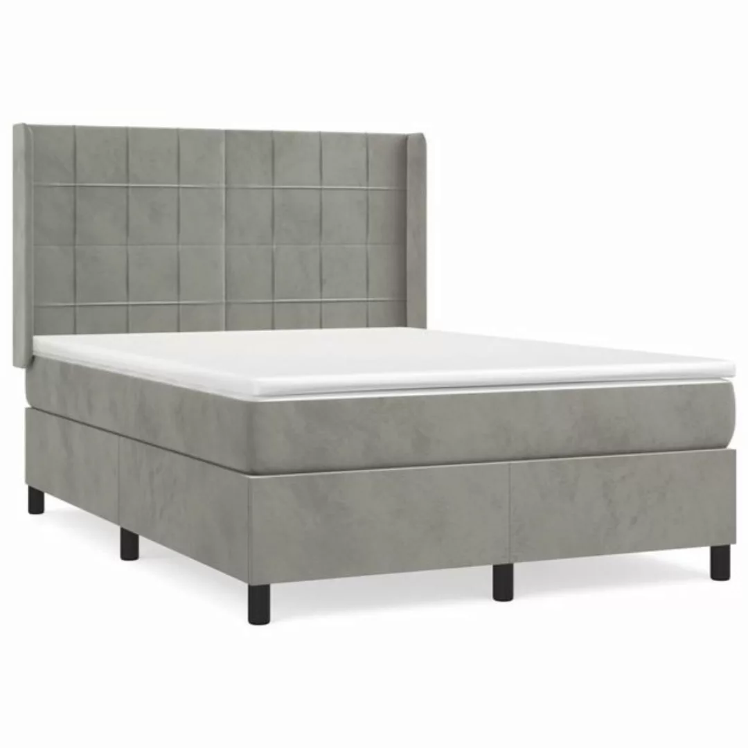 vidaXL Boxspringbett Boxspringbett mit Matratze Hellgrau 140x190 cm Samt Be günstig online kaufen