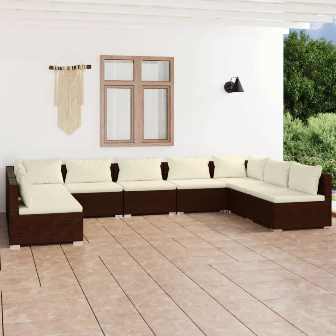 Vidaxl 9-tlg. Garten-lounge-set Mit Kissen Poly Rattan Braun günstig online kaufen