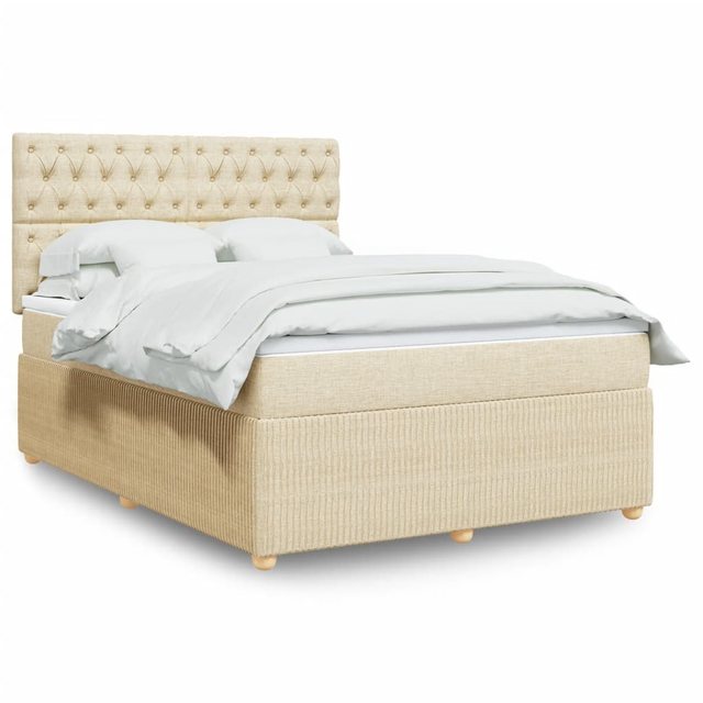 vidaXL Boxspringbett, Boxspringbett mit Matratze Creme 140x190 cm Stoff günstig online kaufen