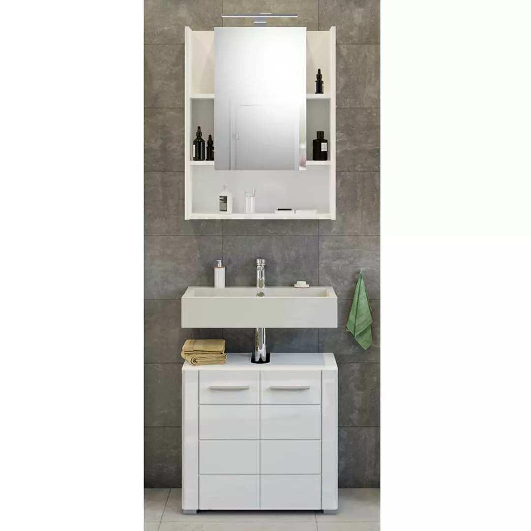 Möbel für Gäste WC mit Spiegelschrank Weiß (zweiteilig) günstig online kaufen