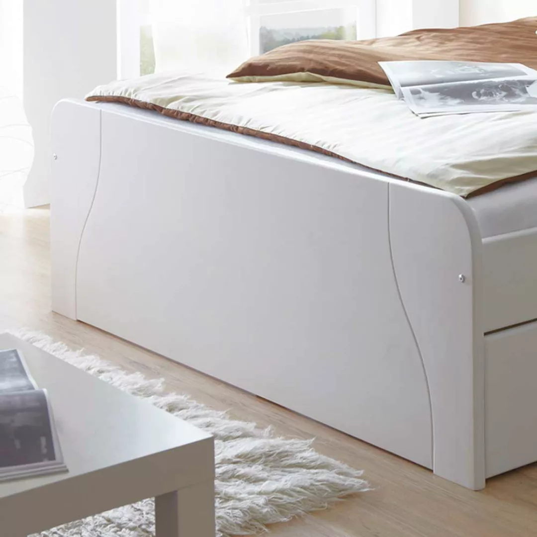 Jugendbett aus Kiefer Massivholz Weiß günstig online kaufen