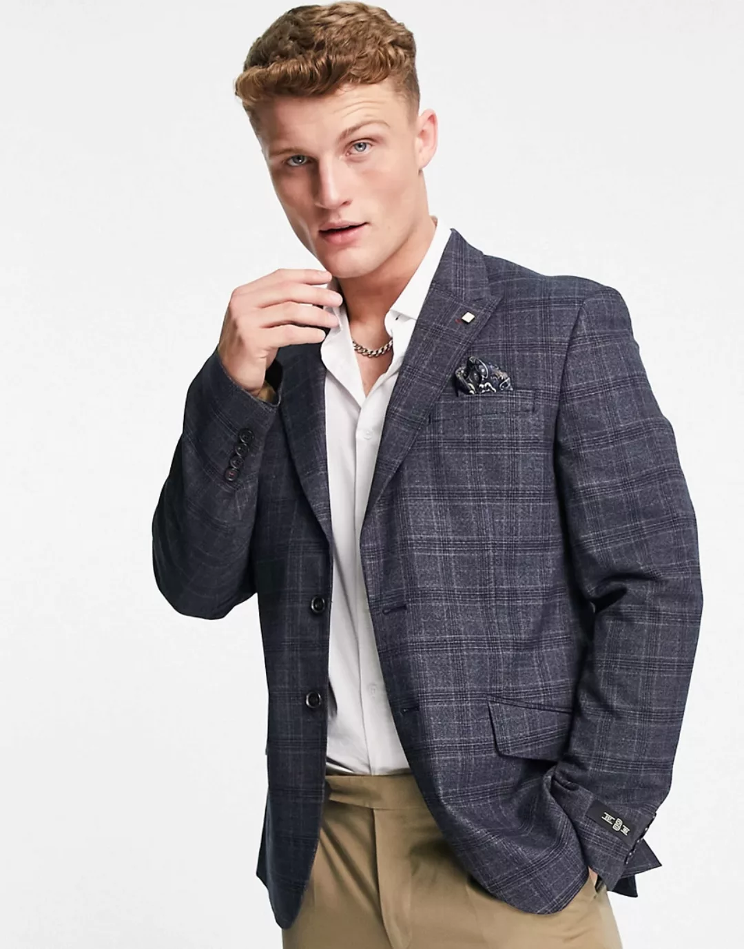 Burton – Schmal geschnittene Anzugjacke in Grau mit Prince-of-Wales-Karomus günstig online kaufen