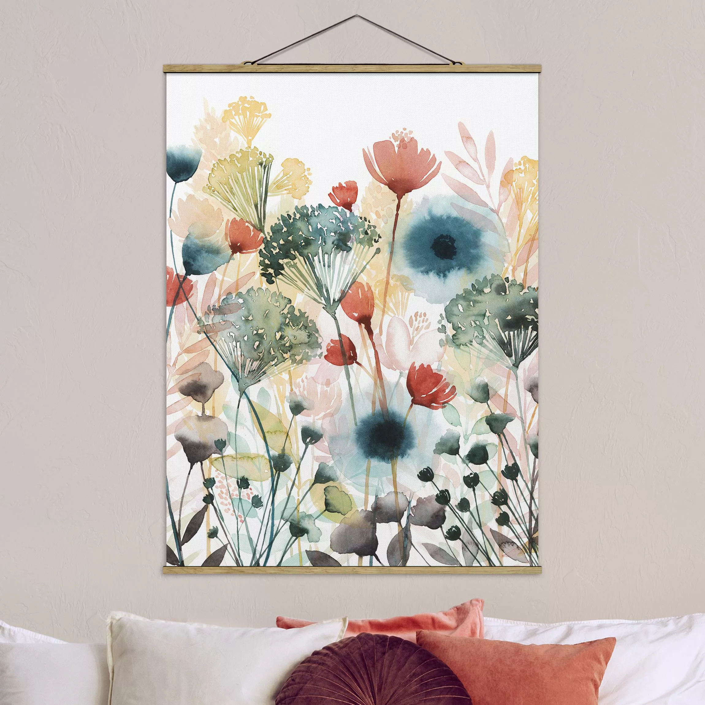 Stoffbild Blumen mit Posterleisten - Hochformat Wildblumen im Sommer I günstig online kaufen