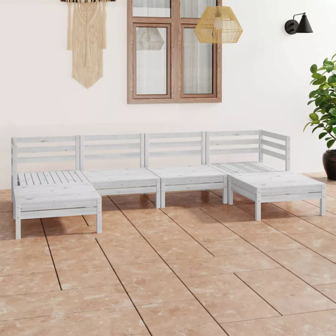 6-tlg. Garten-lounge-set Weiß Massivholz Kiefer günstig online kaufen