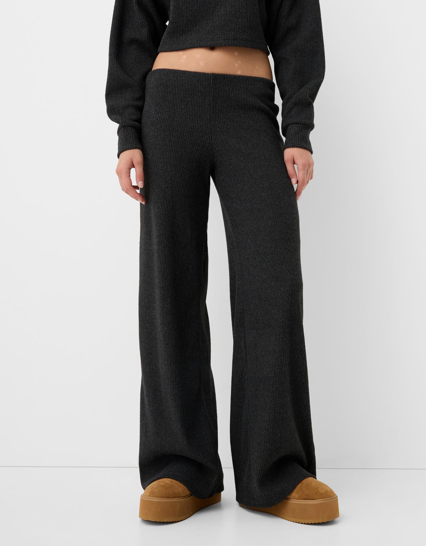 Bershka Wide Leg Hose Mit Patentmuster Damen L Dunkelgrau günstig online kaufen