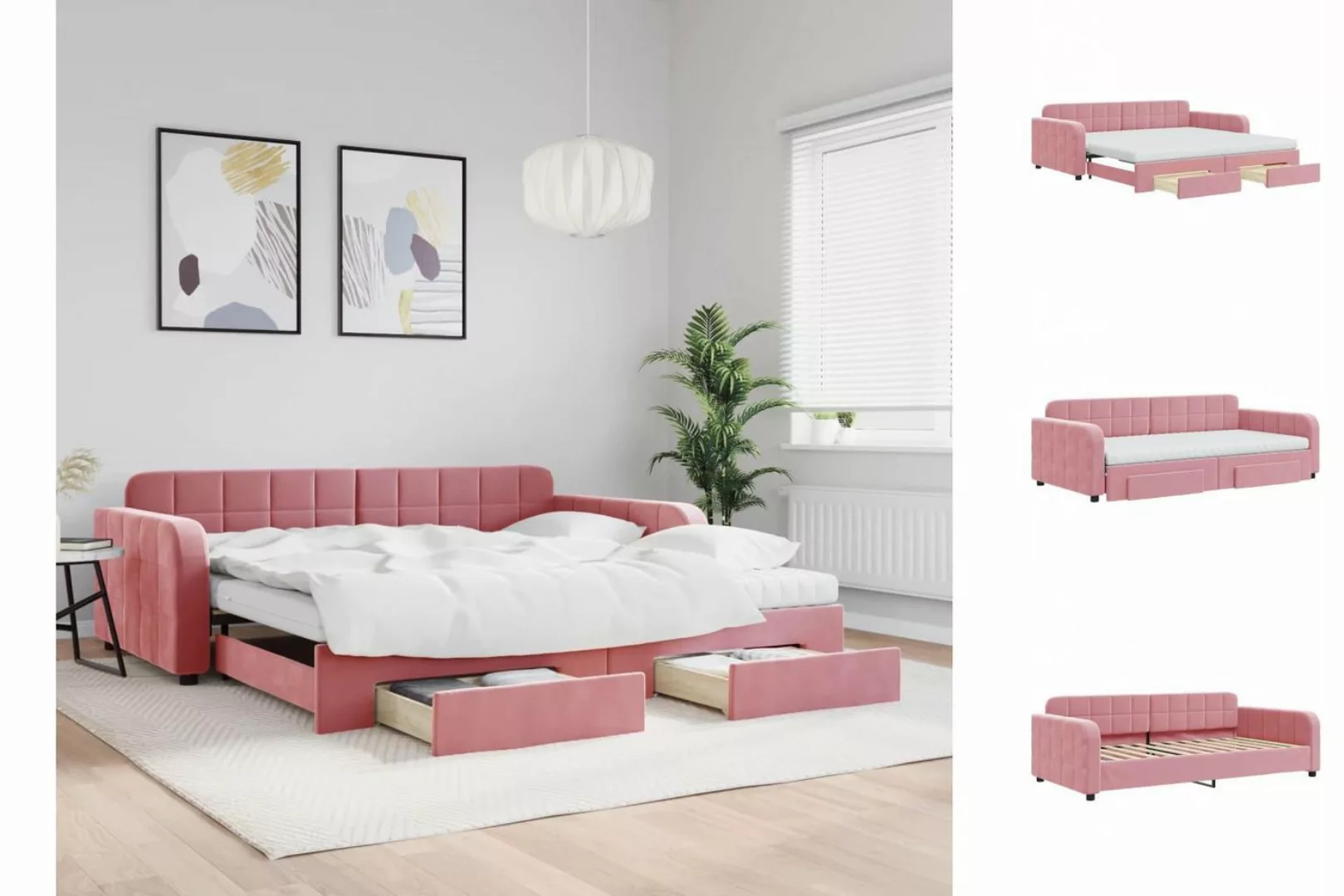 vidaXL Gästebett Gästebett Tagesbett Ausziehbar mit Schubladen Rosa 100x200 günstig online kaufen