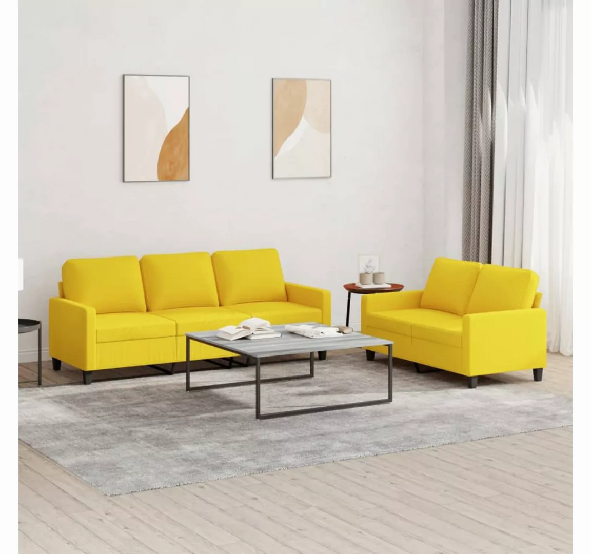 vidaXL Sofa Sofagarnitur mit Kissen Stoff, 2-tlg., Gelb günstig online kaufen