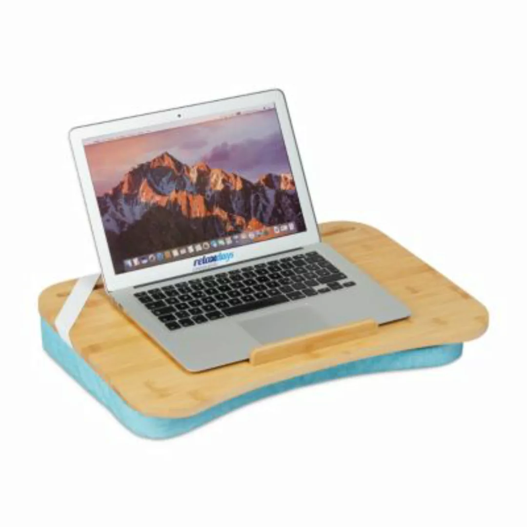 relaxdays Blaues Laptopkissen mit Bambusablage blau günstig online kaufen