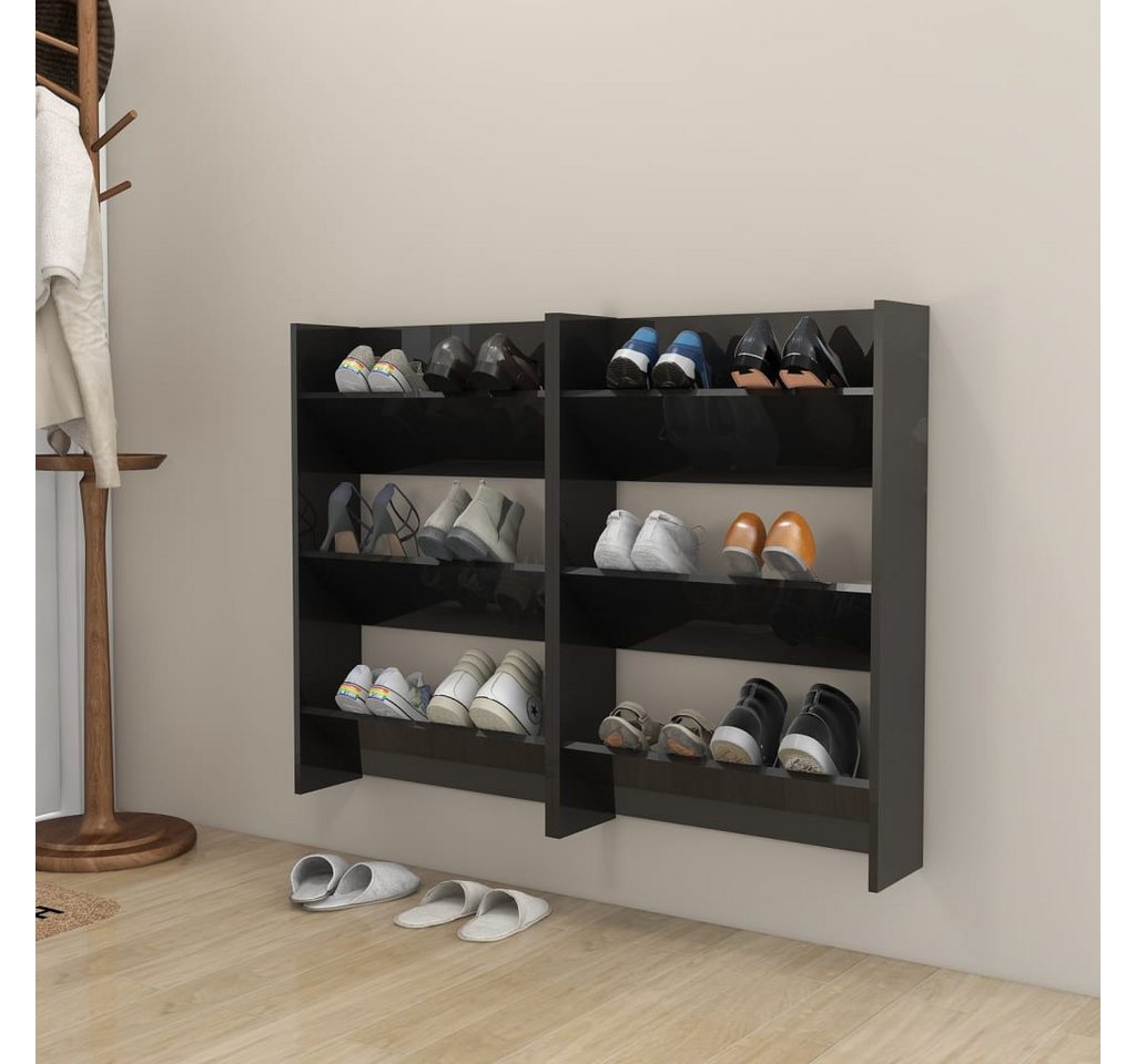 vidaXL Schuhschrank Wand-Schuhschränke 2 Stk Hochglanz-Schwarz 60x18x90 cm günstig online kaufen