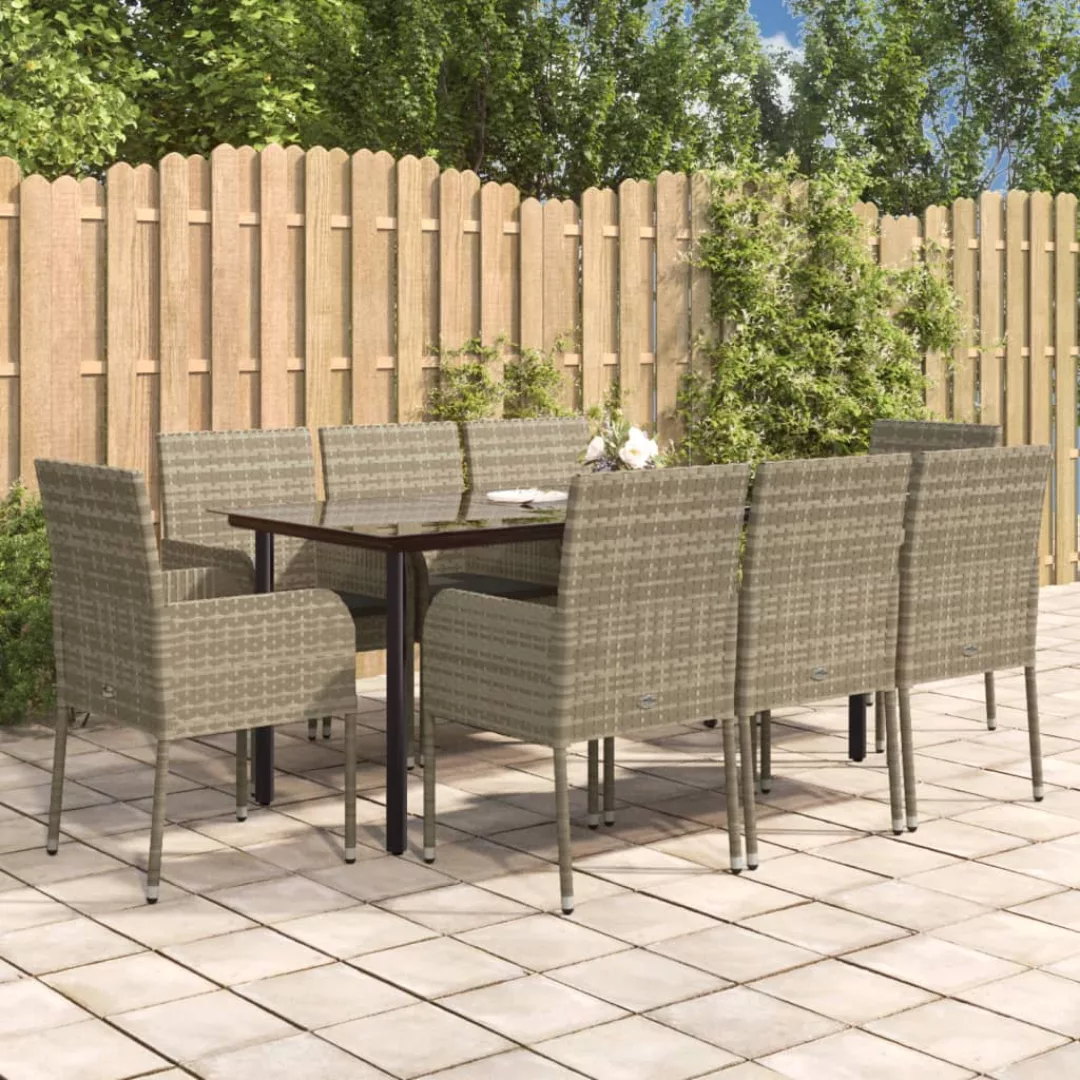 Vidaxl 9-tlg. Garten-lounge-set Mit Kissen Schwarz Grau Poly Rattan günstig online kaufen