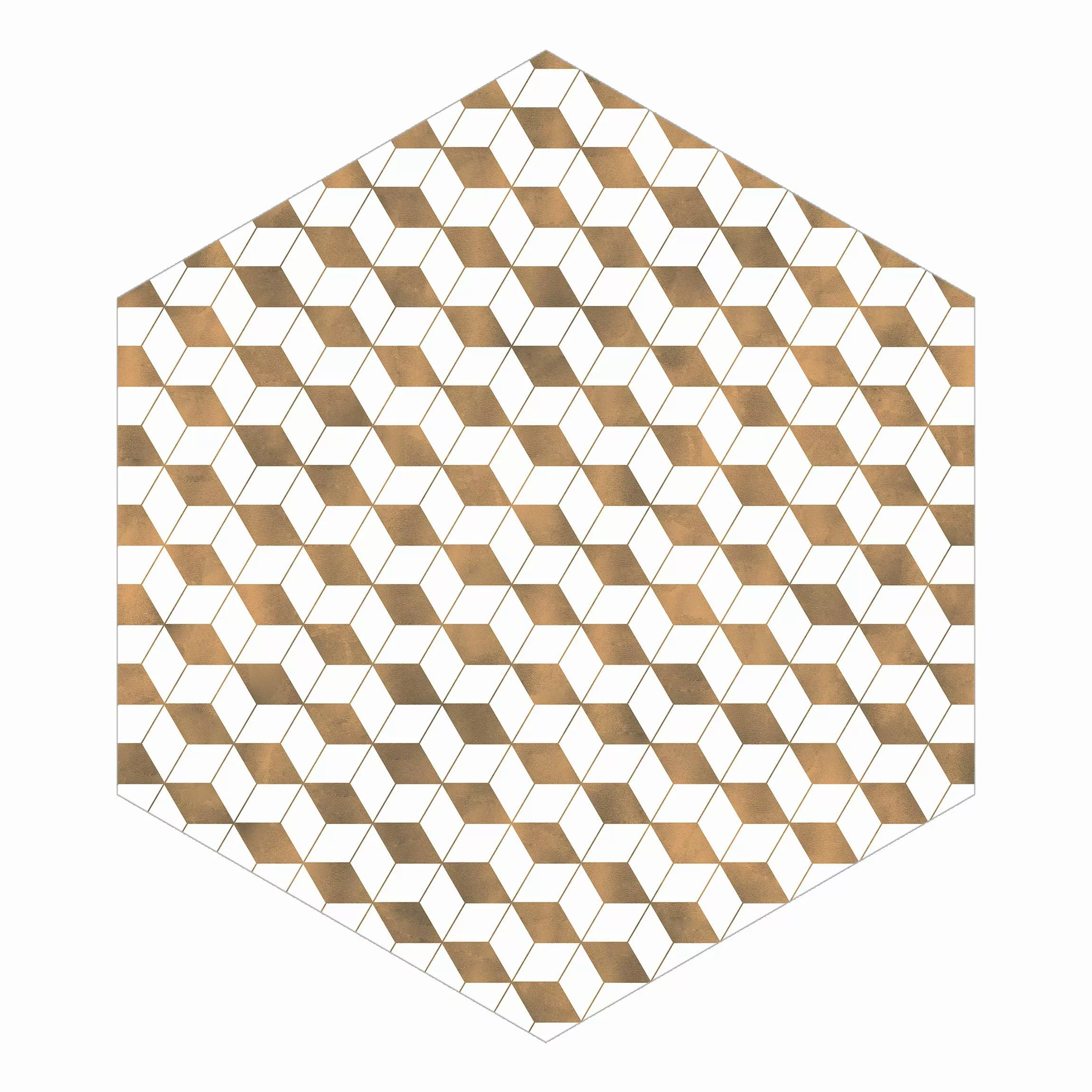 Hexagon Mustertapete selbstklebend Würfel Muster in 3D Gold günstig online kaufen