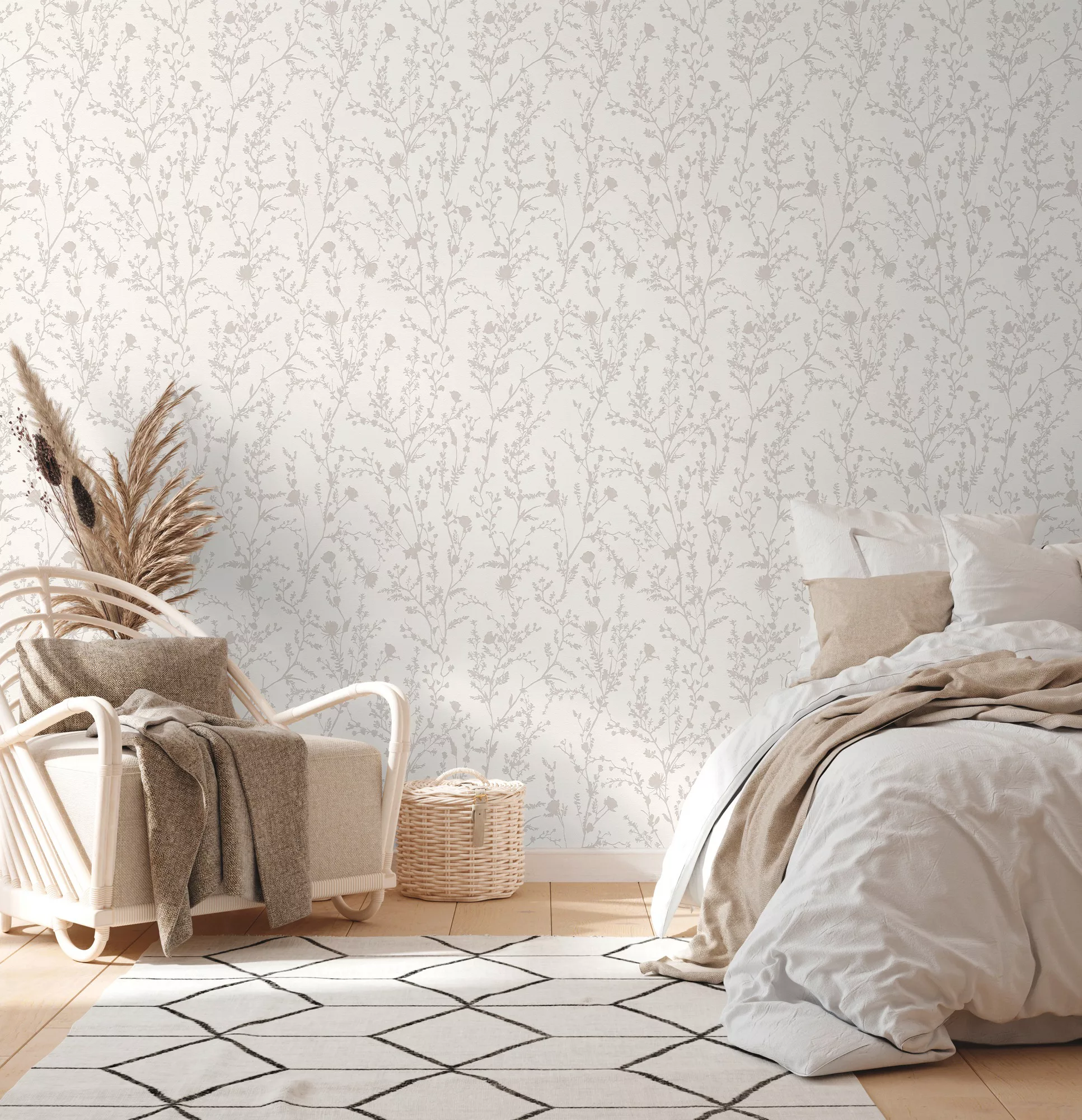 Bricoflor Blumentapete in Creme Weiß mit Glanz Effekt Moderne Vliestapete F günstig online kaufen