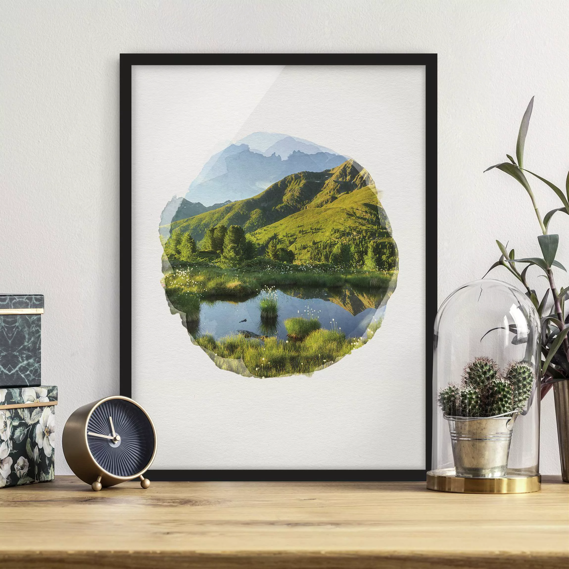 Bild mit Rahmen Natur & Landschaft - Hochformat Wasserfarben - Blick vom Hi günstig online kaufen