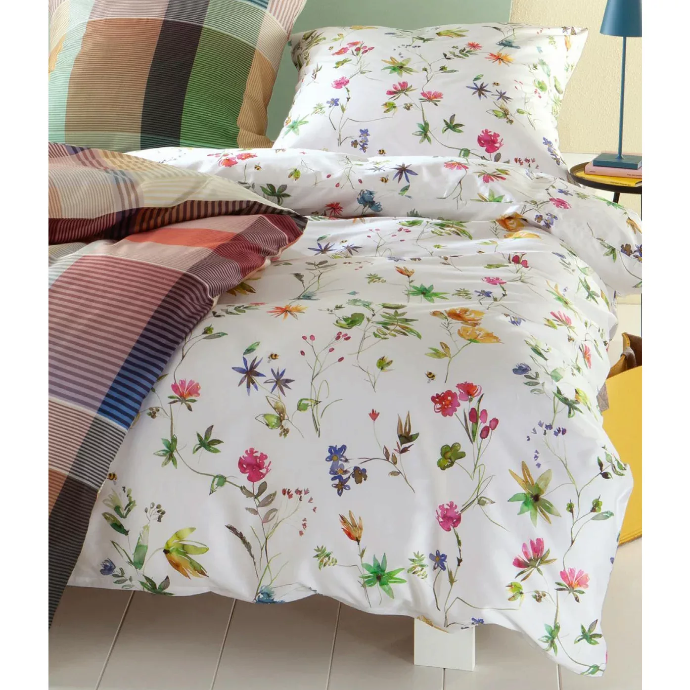 Bettwäsche Sympathica Satin 9003 Blumen Blüten weiß bunt 155x220 günstig online kaufen