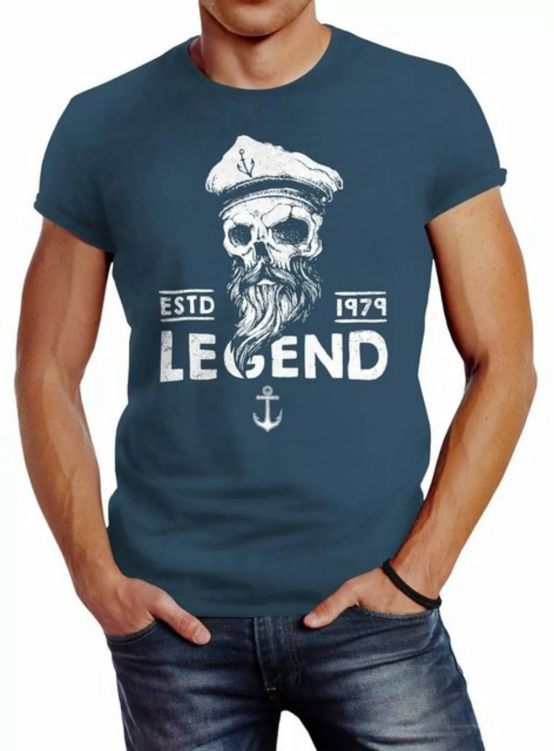 Neverless Print-Shirt Herren T-Shirt Skull Captain Legend Totenkopf Bart Ka günstig online kaufen