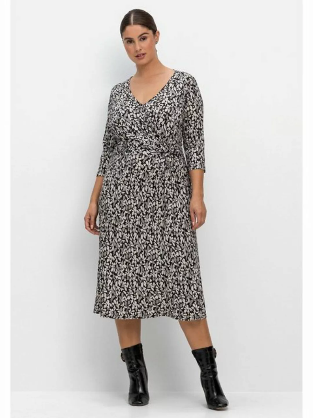 Sheego Jerseykleid Große Größen in Wickeloptik, mit Knotendetail günstig online kaufen
