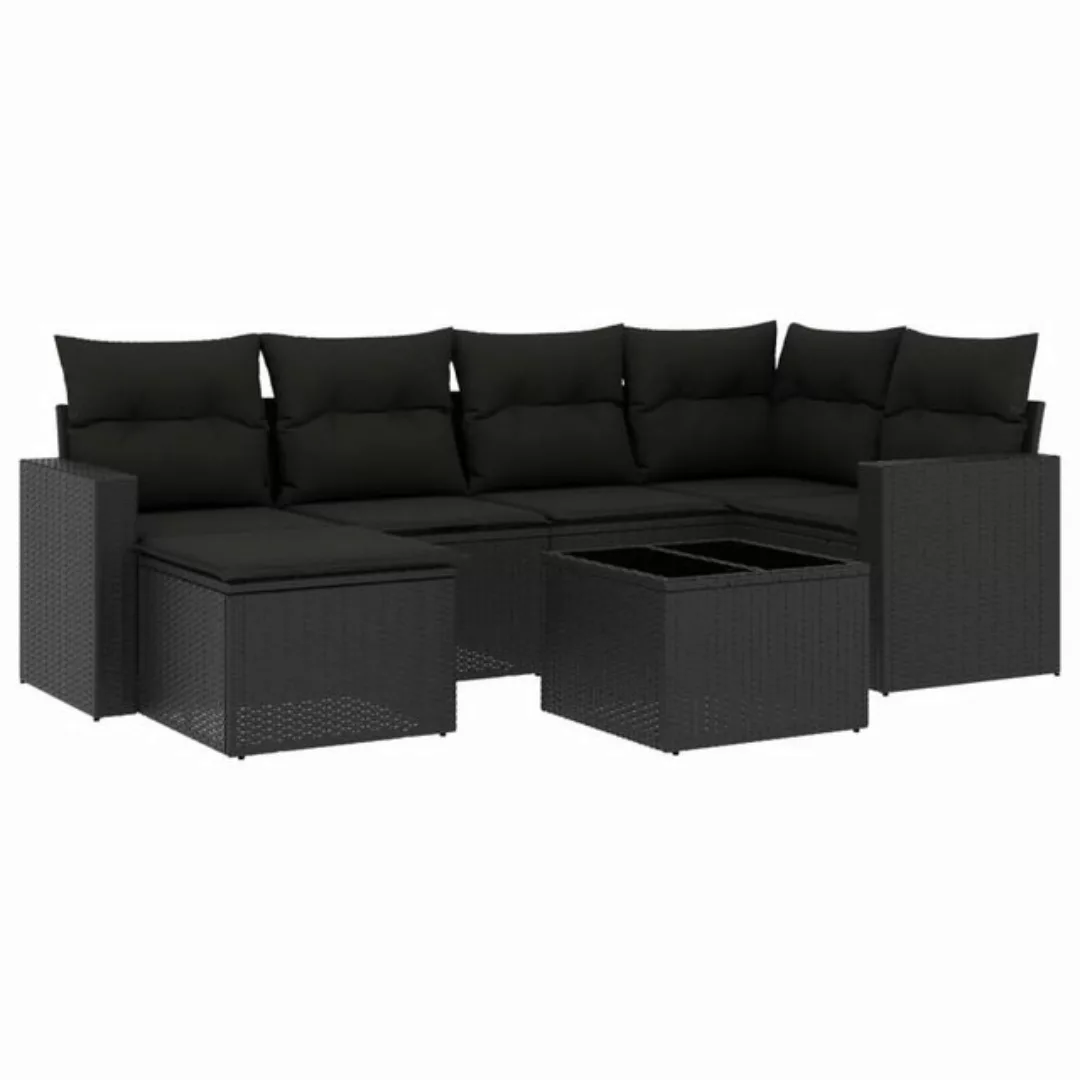 vidaXL Loungesofa 7-tlg. Garten-Sofagarnitur mit Kissen Schwarz Poly Rattan günstig online kaufen