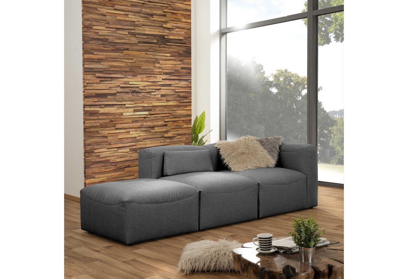 58 aufm Kessel Sofa 2-Sitzer + Hocker Kaleigh Bezug Flachgewebe Kunststoff günstig online kaufen