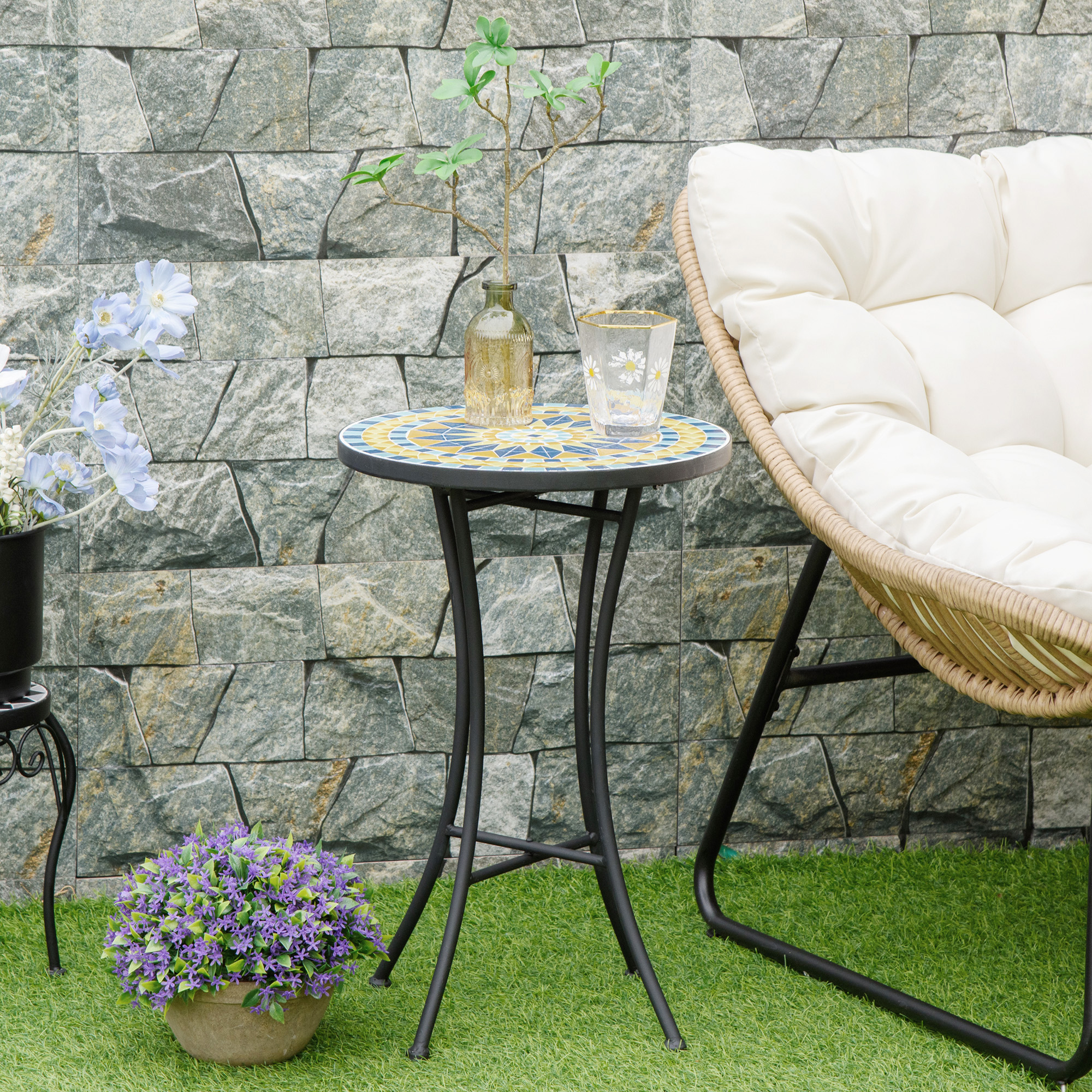 Outsunny Gartentisch aus Metall mit Mosaik-Keramik-Tischfläche, Ф35,5x53,5 günstig online kaufen