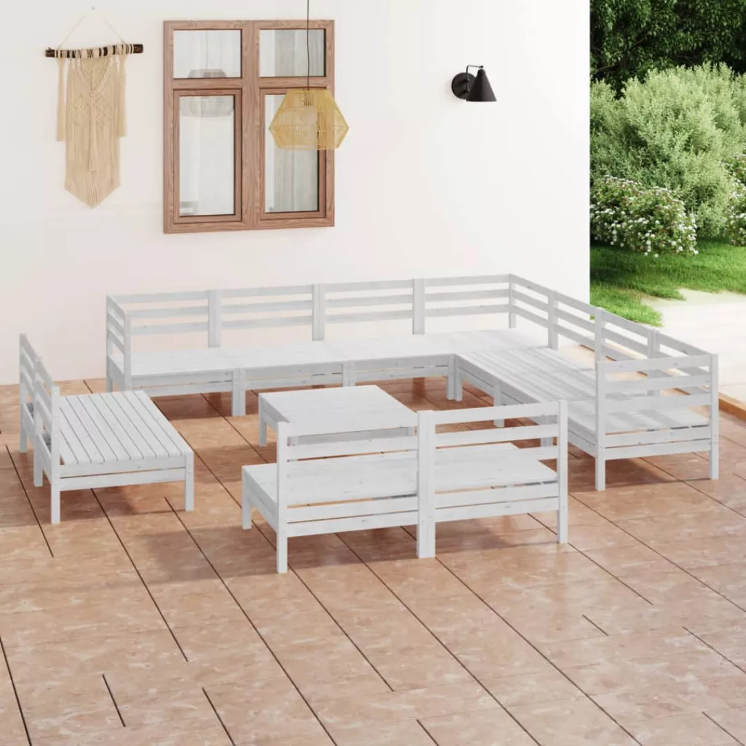 12-tlg. Garten-lounge-set Massivholz Kiefer Weiß günstig online kaufen