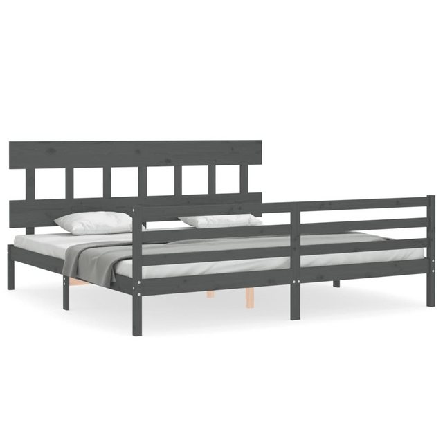 vidaXL Bett Massivholzbett mit Kopfteil Grau 200x200 cm günstig online kaufen