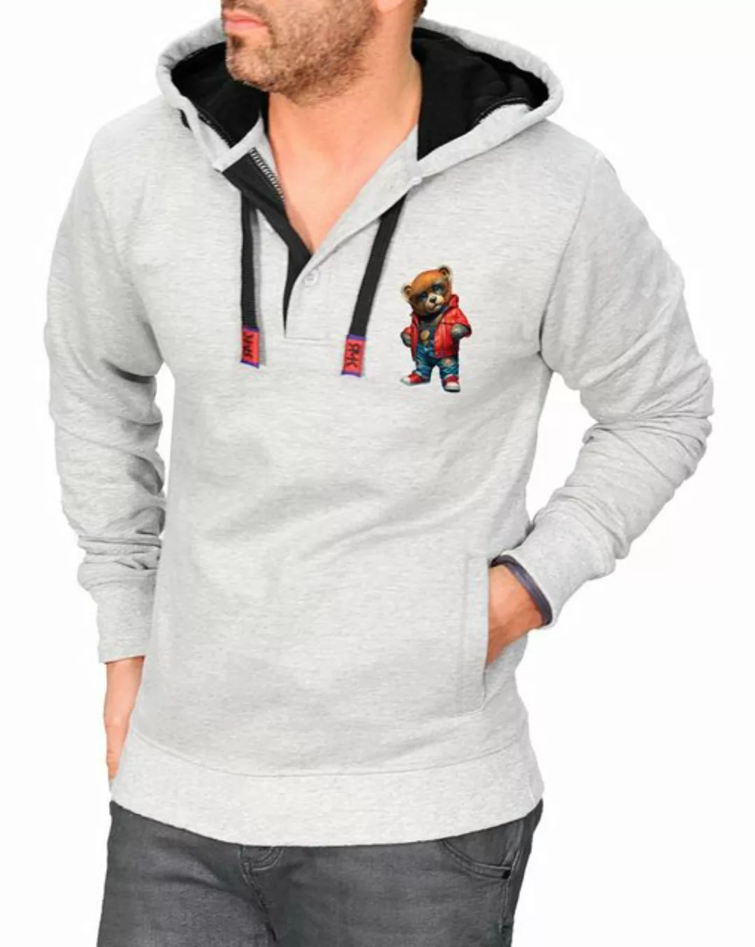 RMK Kapuzenpullover Herren Hoodie Longsleeve mit Gangster Bärenmotiv mit Ka günstig online kaufen