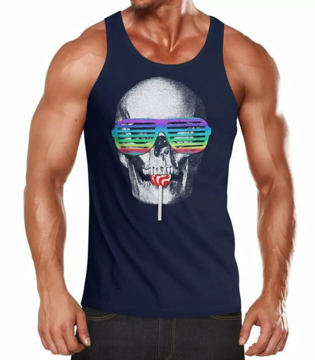 MoonWorks Tanktop Herren Tanktop Skull Lolly Hippie Retro 70er Totenkopf Mo günstig online kaufen