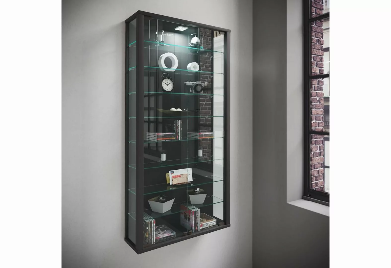 Vitrine Vitrosa Maxi schwarz Holzwerkstoff Glas B/H/T: ca. 59x113x18 cm günstig online kaufen