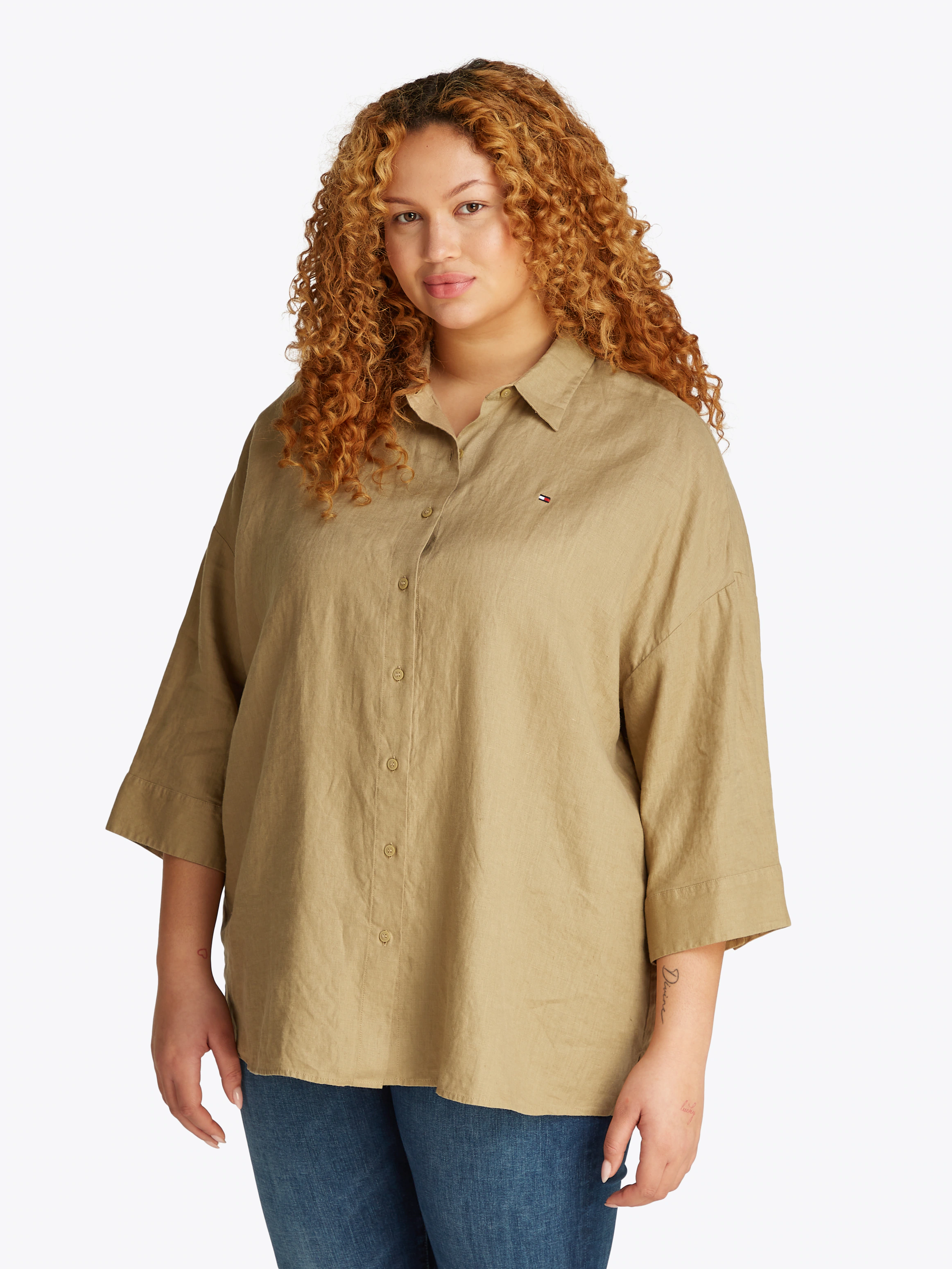 Tommy Hilfiger Curve Hemdbluse "CRV ESS LINEN EASY SHIRT", in Großen Größen günstig online kaufen