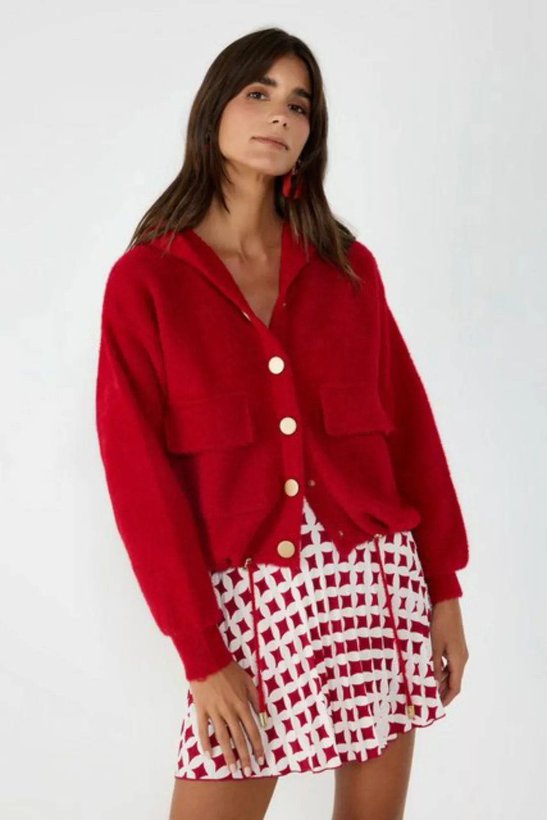 No Matter What Cardigan Roter Knopf Detail Taschen Strickjacke günstig online kaufen