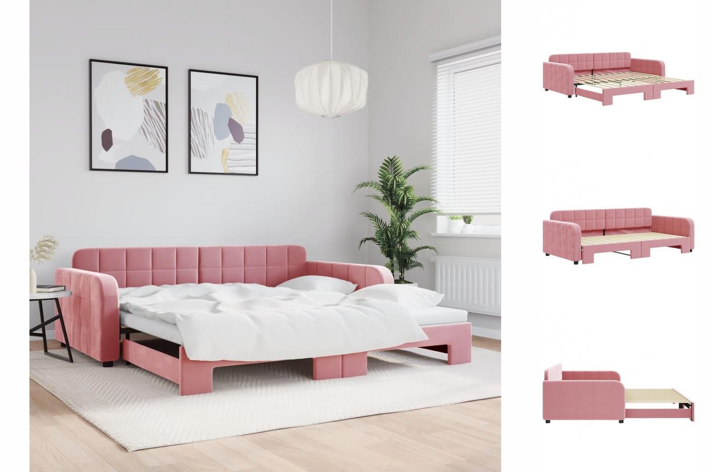 vidaXL Gästebett Gästebett Tagesbett Ausziehbar Rosa 100x200 cm Samt Bett B günstig online kaufen