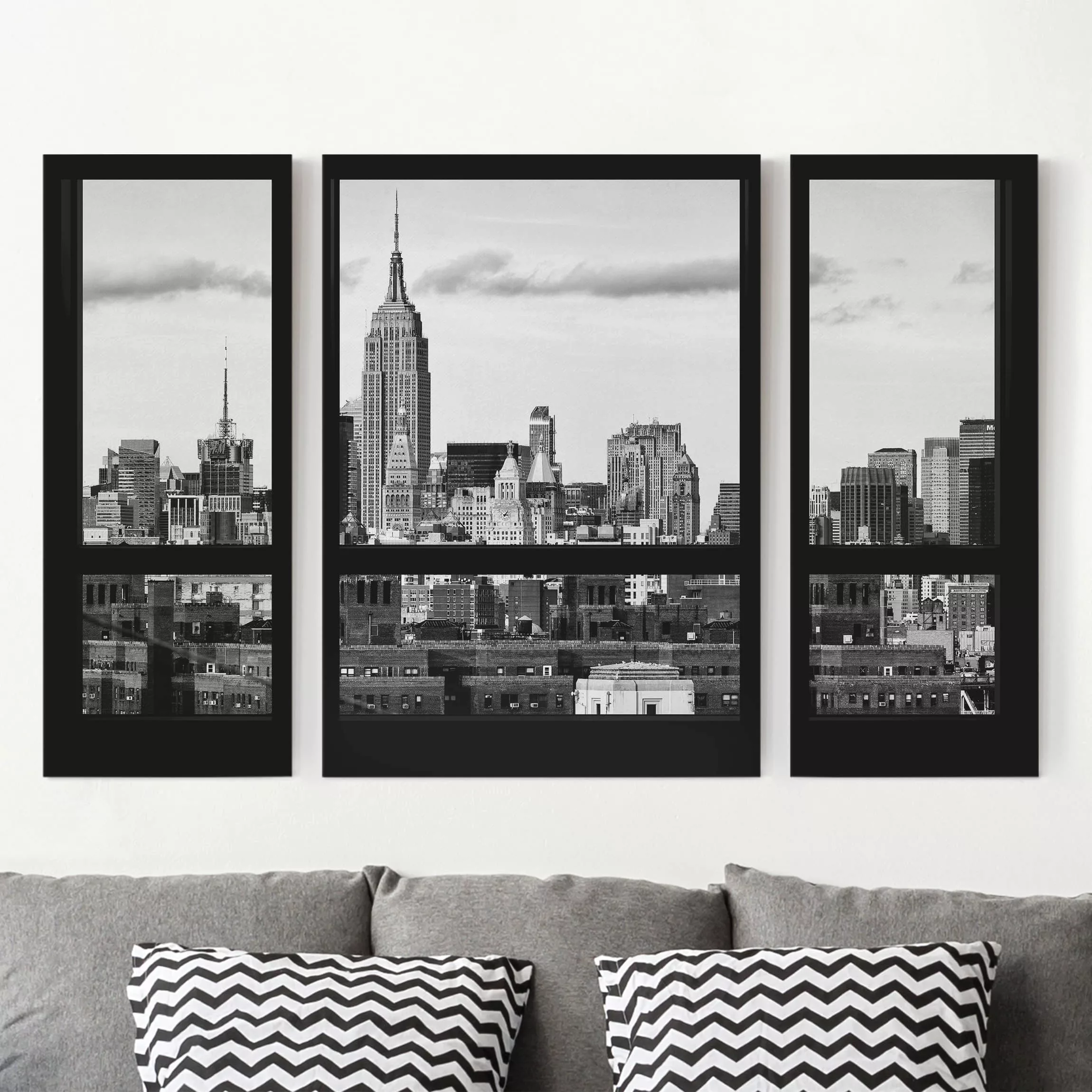 3-teiliges Leinwandbild Architektur & Skyline Fensterblick New York Skyline günstig online kaufen