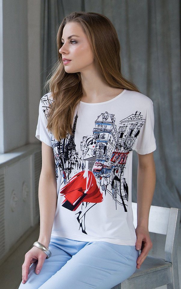 Passioni Print-Shirt Charmantes T-Shirt mit Paris-Illustration T-Shirt mit günstig online kaufen