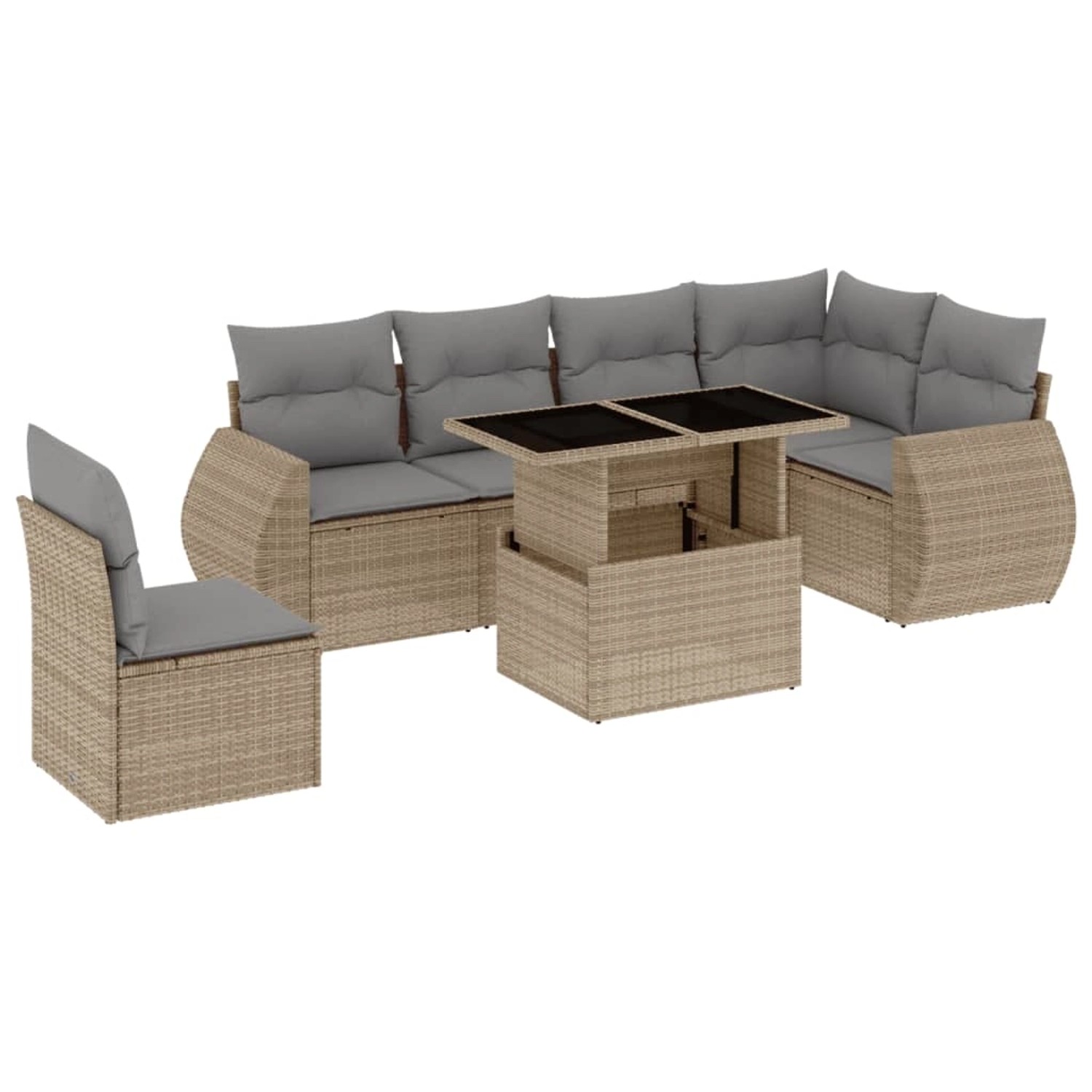 vidaXL 7-Tlg Garten-Sofagarnitur mit Kissen Beige Poly Rattan 3268569 günstig online kaufen
