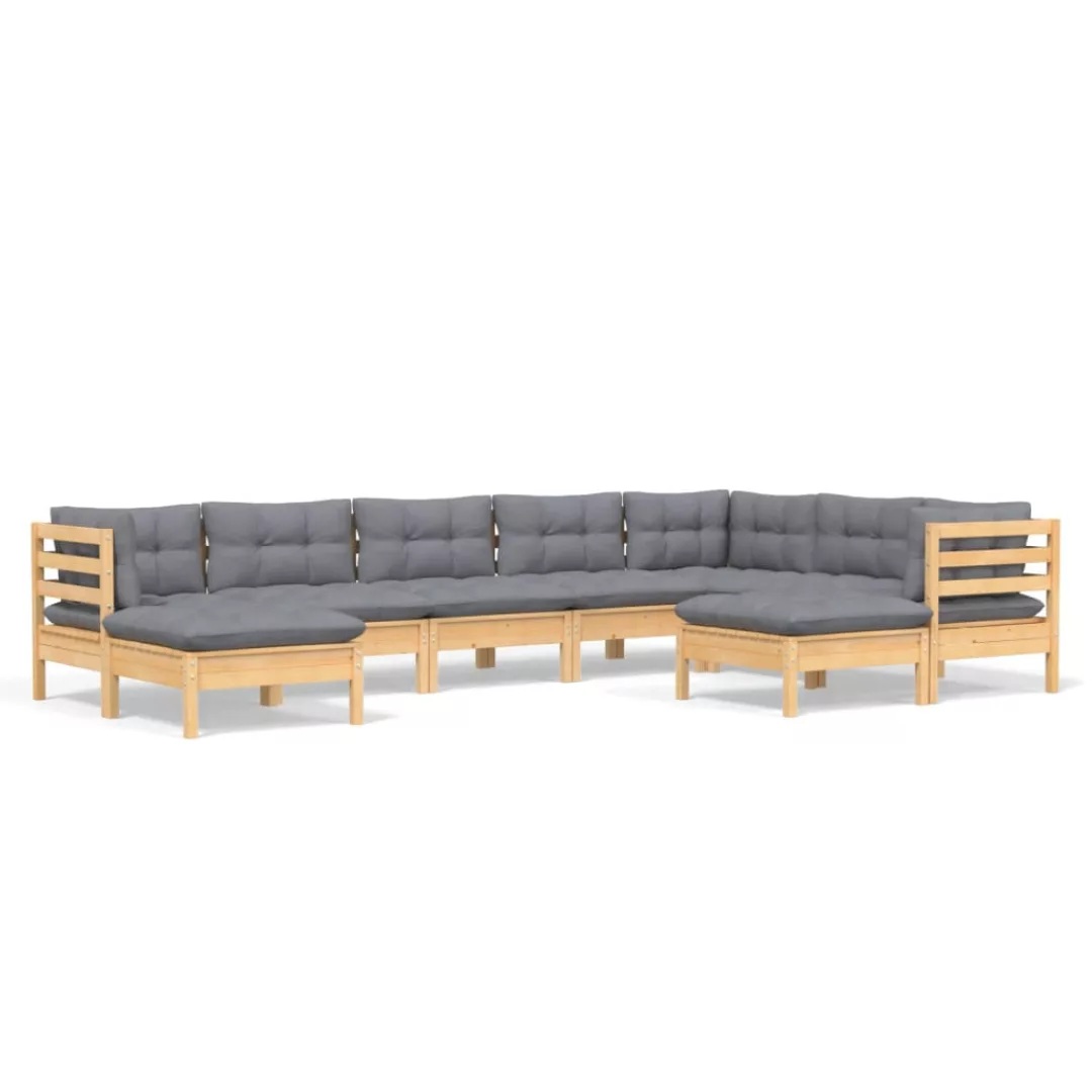 9-tlg. Garten-lounge-set Mit Grauen Kissen Kiefer Massivholz günstig online kaufen