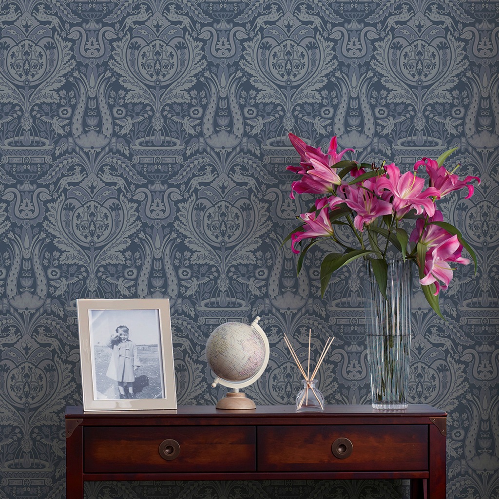 Laura Ashley Vliestapete Heraldic Damask Slate Grey 10,05 x 0,52 m günstig online kaufen