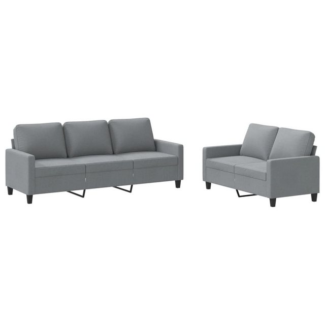 vidaXL Sofa Sofagarnitur mit Kissen Stoff, 2-tlg., Hellgrau günstig online kaufen