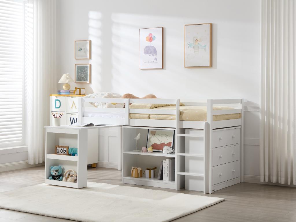 Kombibett mit Stauraum & ausziehbarem Schreibtisch + Matratze - 90 x 190 cm günstig online kaufen